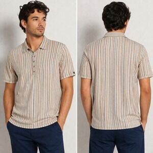 Hugo Boss Mercerised Cotton Striped Polo Shirt Mens Brown Orange Short Sleeve M